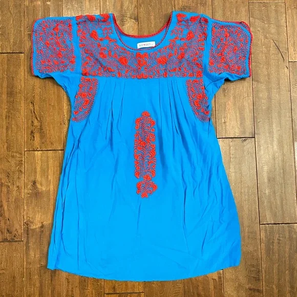 Buddy Basics | Dresses | Buddy Basics Embroidered Blue Mexican Dress Sz Ml  | Poshmark